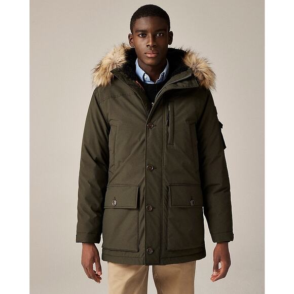 J.Crew Men's Dark Olive Green Nordic Parka With PrimaLoft® Size XL NWT